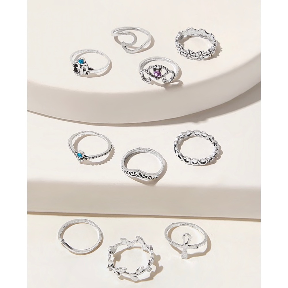 Rhinestone Engraved Ring 10pcs